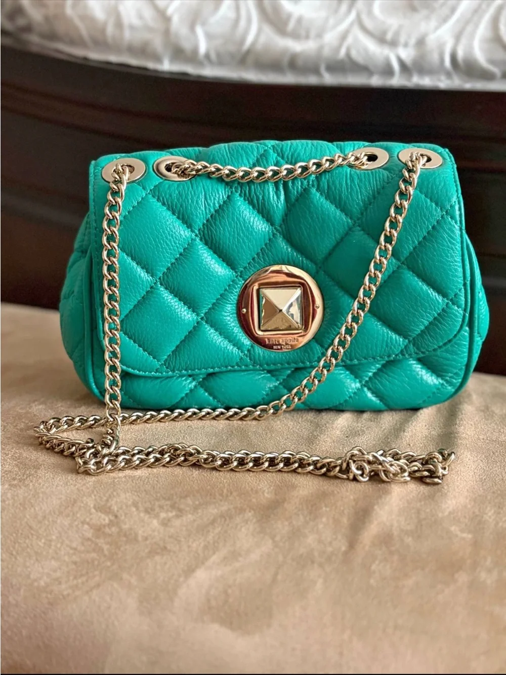 Kate SpadeTurquoise Quilted Shoulder Bag with Gold Chain